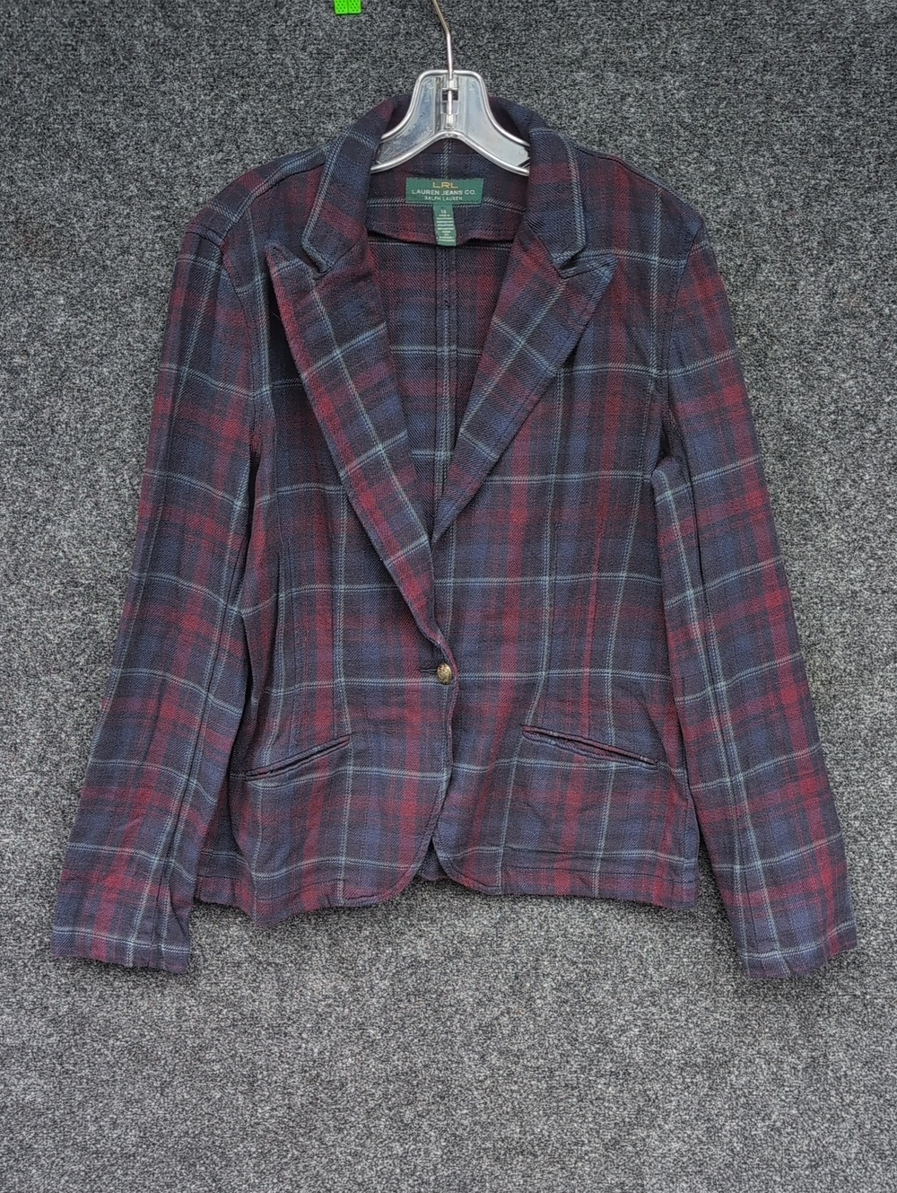 Lauren Ralph Lauren Plaid Single-Button Blazer in Burgundy and Navy